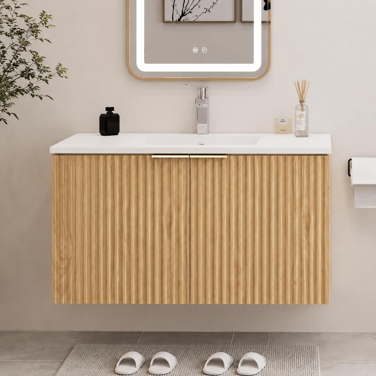 Wall Organizer Pocket - Modern Floating Bathroom Vanity With Wavy