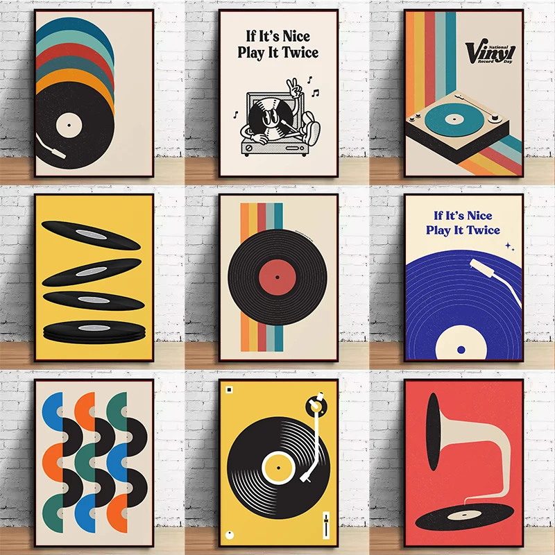 Office Furniture Design - Mid Century Vinyl Record Canvas Wall